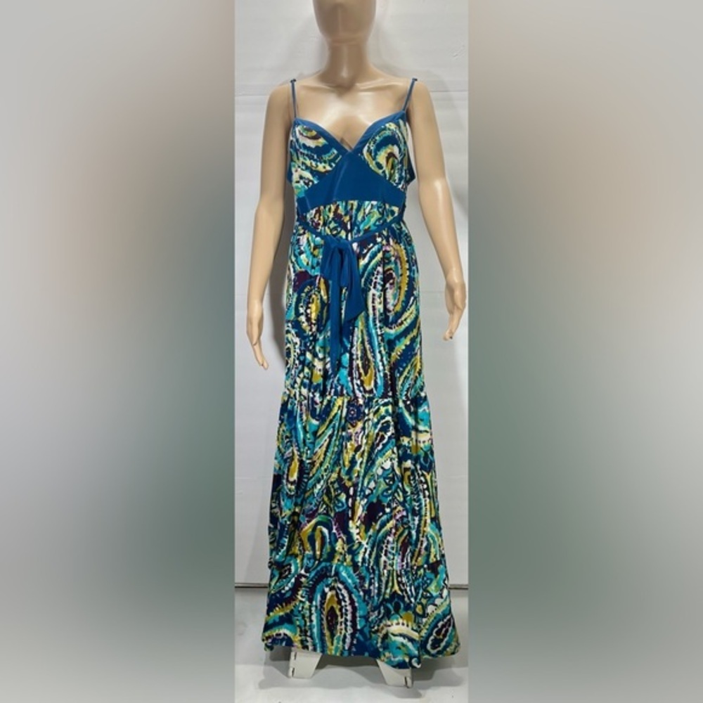 Vibrant Teal Patterned Maxi Dress Size L KATO Brand